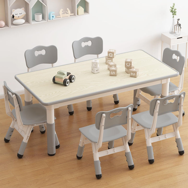 Garvee Kindertisch- und 6-Stuhl-Set, höhenverstellbares Kindertisch- und Stuhlset für Kinder von 2-1