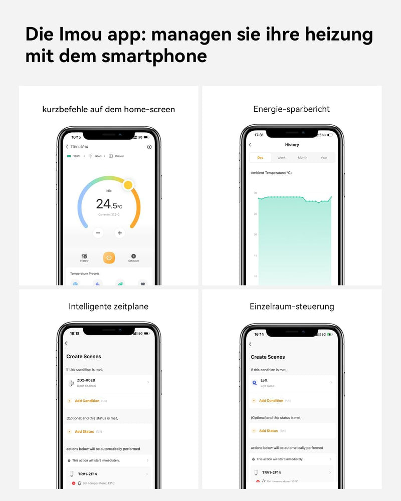 Imou Smart Home Heizk?rperthermostat, smartes Thermostat mit App-Funktion, Zeitpl?ne/Geofencing/Fens