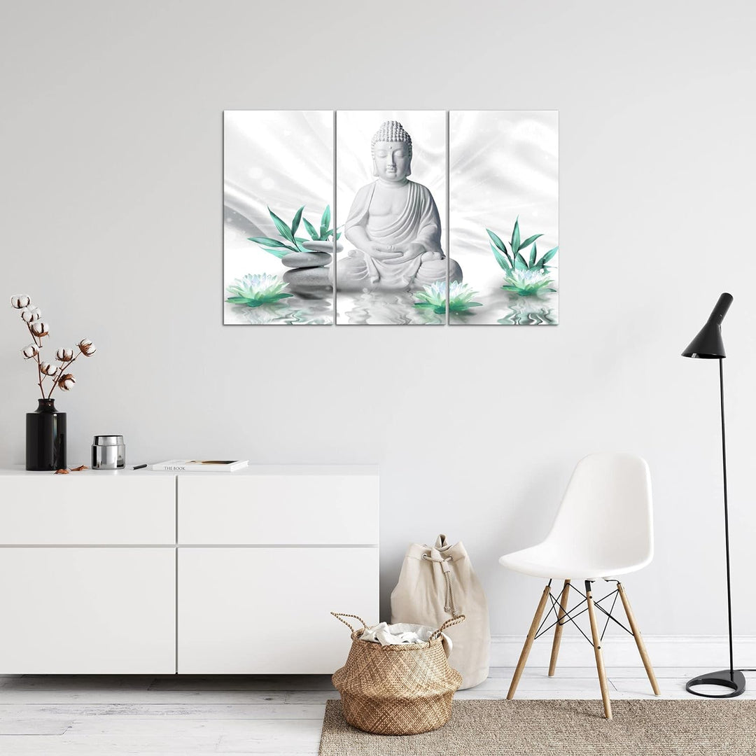 Runa Art Wandbilder Buddha Feng Shui Bild XXL Wohnzimmer Schlafzimmer Grau Türkis Spa Relax 120 x 80