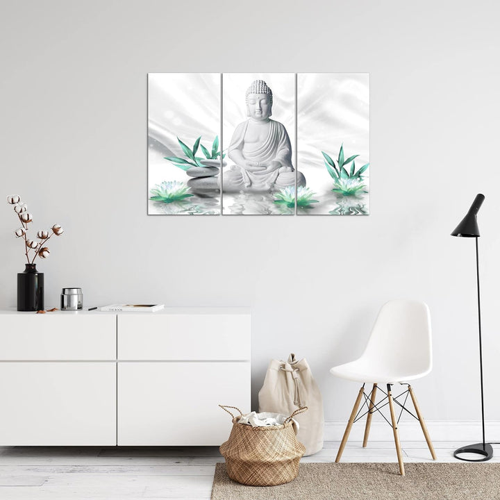 Runa Art Wandbilder Buddha Feng Shui Bild XXL Wohnzimmer Schlafzimmer Grau Türkis Spa Relax 120 x 80