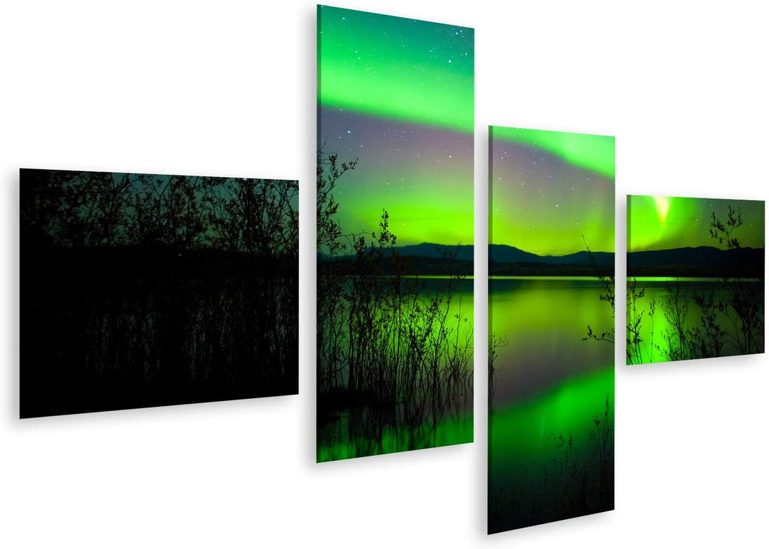 islandburner Bild auf Leinwand Nordlichter Gespiegelter See Wandbild Poster Kunstdruck Bilder Format