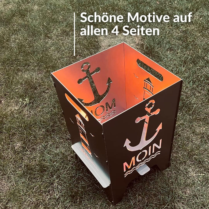 Feuertonne Mit Maritim Motiv | Stabiles Stecksystem Mit Tragegriffen | Robust & Aus Hochwertigem Sta