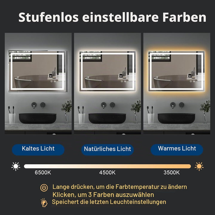 Trintion LED Badspiegel mit Beleuchtung Badezimmer Wandspiegel Badezimmerspiegel Anti-Beschlag mit T