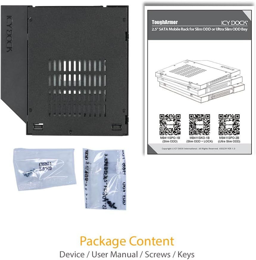 ICY DOCK SATA Hot Swap Wechselrahmen für 2,5 Zoll (6,4cm) SSD/HDD - Notebook Slim-ODD ToughArmor MB4