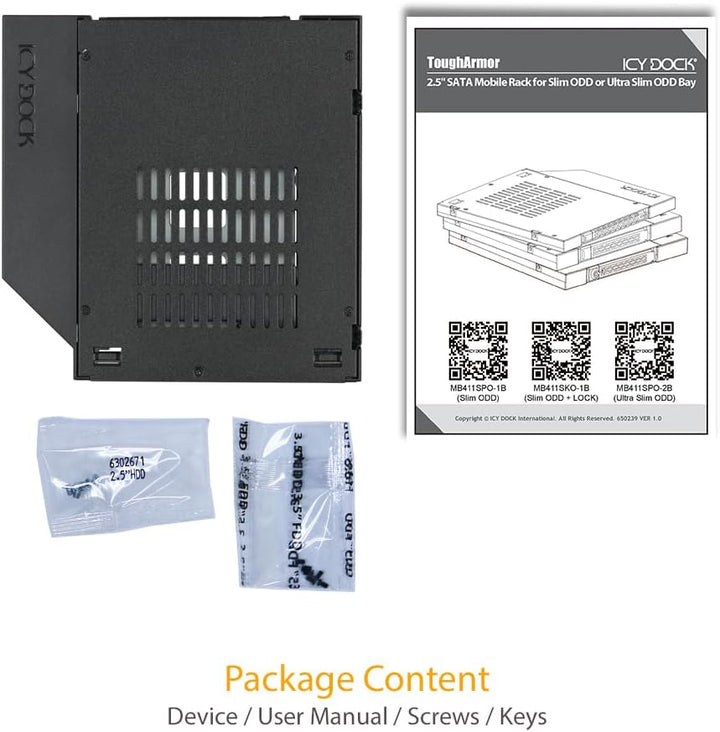 ICY DOCK SATA Hot Swap Wechselrahmen für 2,5 Zoll (6,4cm) SSD/HDD - Notebook Slim-ODD ToughArmor MB4