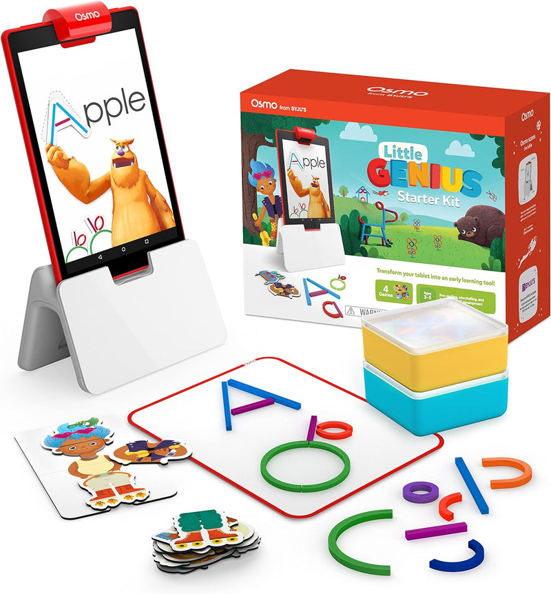 Osmo - Little Genius Starter Kit für Fire-Tablet - 4 Lernspiele - 3-5 Jahre - Buchstaben, Laute, Kre