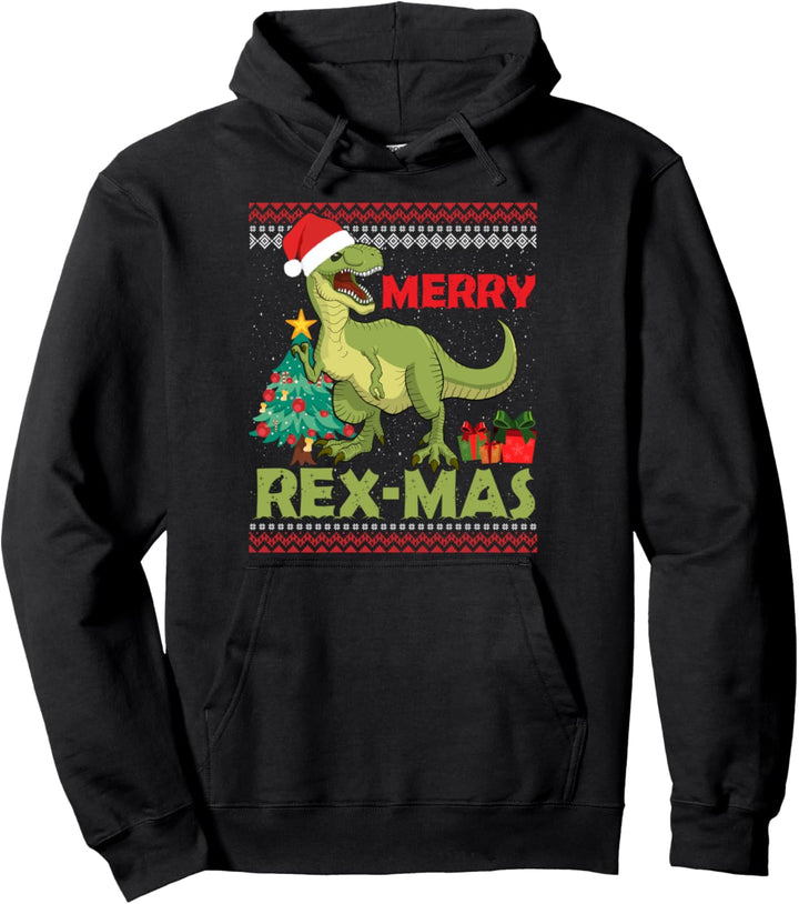 Ugly Christmas Lights Tree Rex Santa Rex Dino Outfit Pullover Hoodie