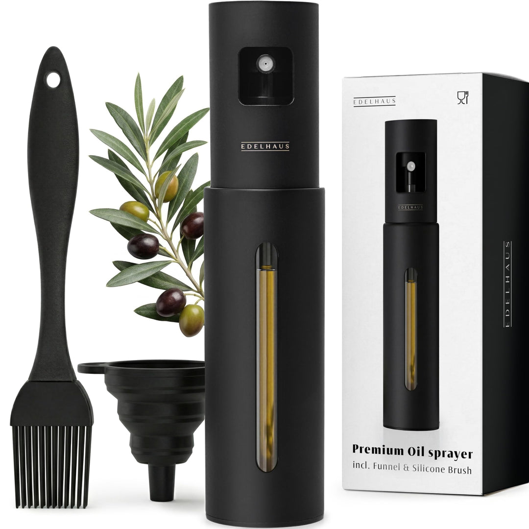 EDELHAUS Edelstahl Ölsprüher - Hochwertige Öl-Sprühflasche aus Edelstahl & Glas, für gesundes Kochen