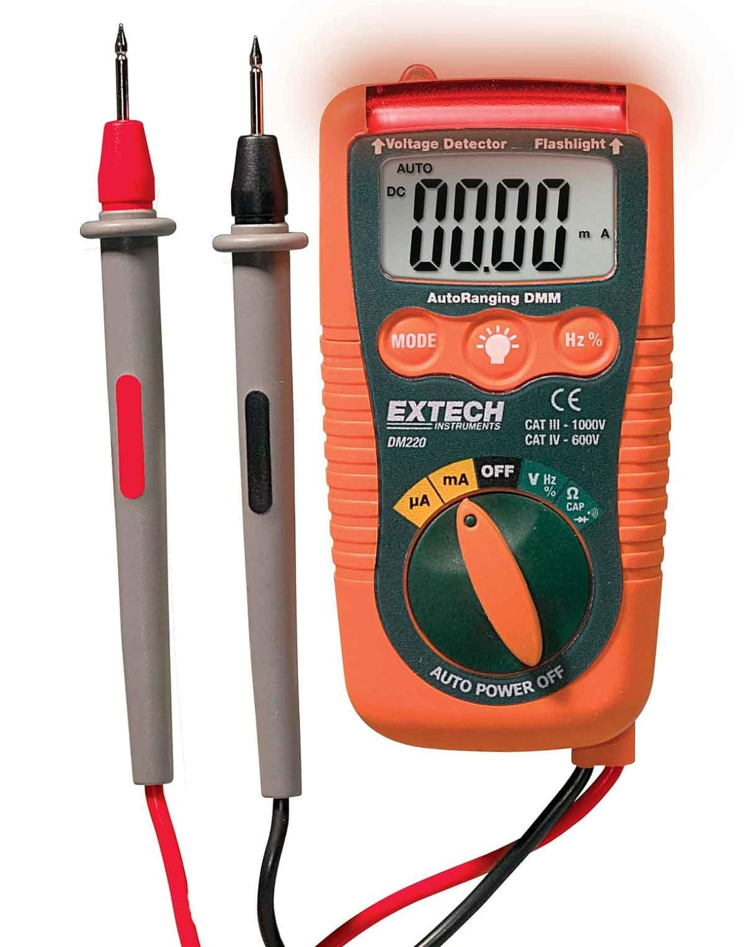 Extech CAT IV MultiMeter mit kontaktfreiem Spannungsdetektor, 1 Stück, DM220 Mit Spannungsprüfer, Mi