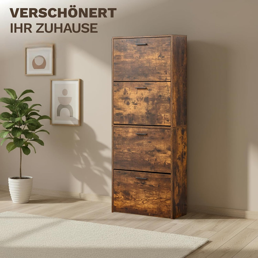 CATAVANA Schuhschrank Schmal Hoch - 4 Fächer für 24 Paar - Schuhregal Geschlossen - Platzsparend &amp; M