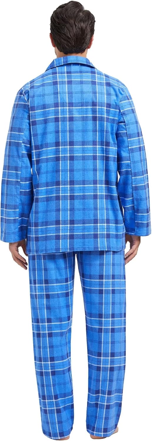 Amaxer Flanell Schlafanzug Herren 100% Baumwolle Pyjama mit Knopfleiste Set Lang Warmer Winter Schla