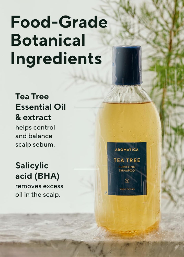 AROMATICA Reinigendes Shampoo mit Teebaum - Sulfatfrei, Vegan mit Salicylsäure | Haarreiniger für ju