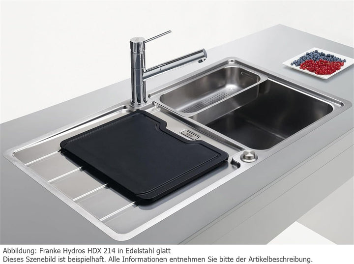 HDX 214 860x510mm, reversibel, Edelstahl gebuerstet, 3 1/2' Integral,mit Druckknopfventil, mit verde