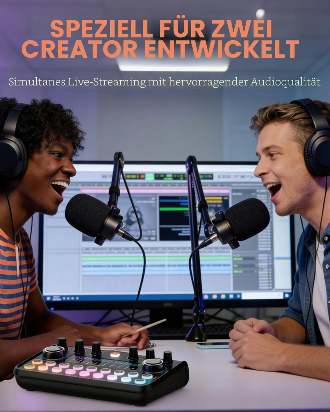 Podcast Mikrofon Bündeln, Komplettes Aufnahmestudio mit 2*Mikrofon, Podcasting und Stimmenverzerrer,