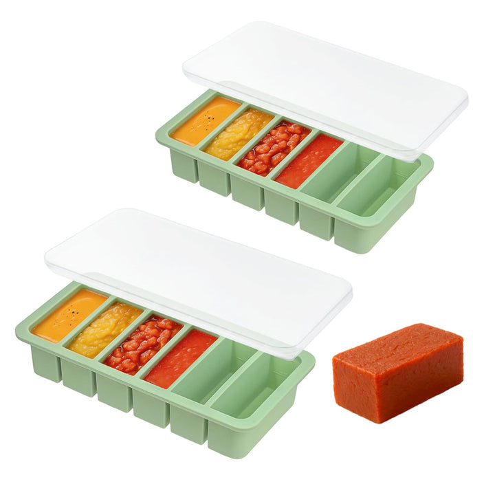 2 Stück 6 Löcher Silikon Gefrierform mit Deckel, BPA-frei Suppen Einfrieren Behälter mit Fülllinien,