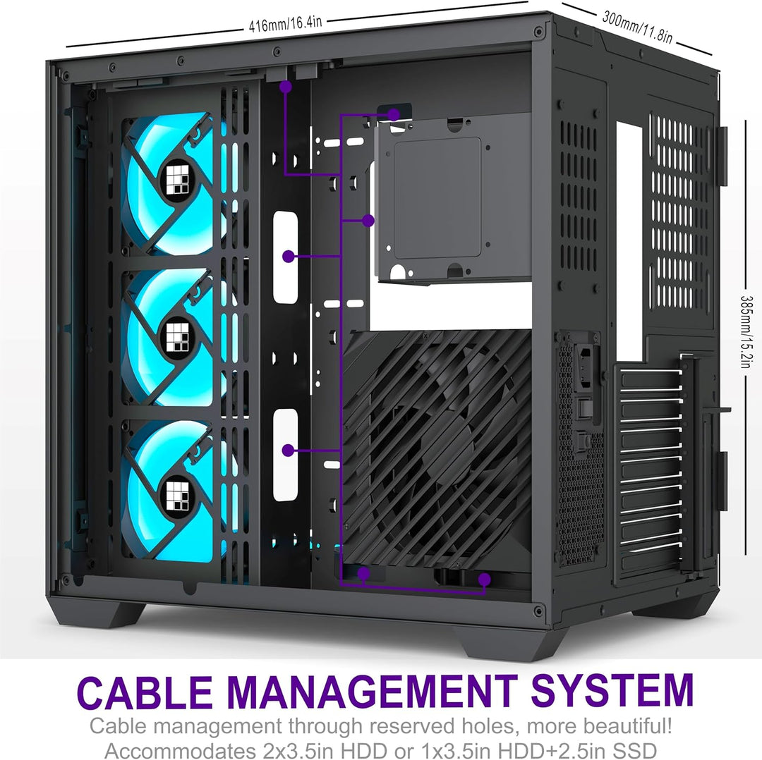 FOIFKIN PC Gehäuse -Holz Walnuss Frontplatte, Vorinstallierter 3 PWM ARGB Lüfter,ATX Mid-Tower Gamin