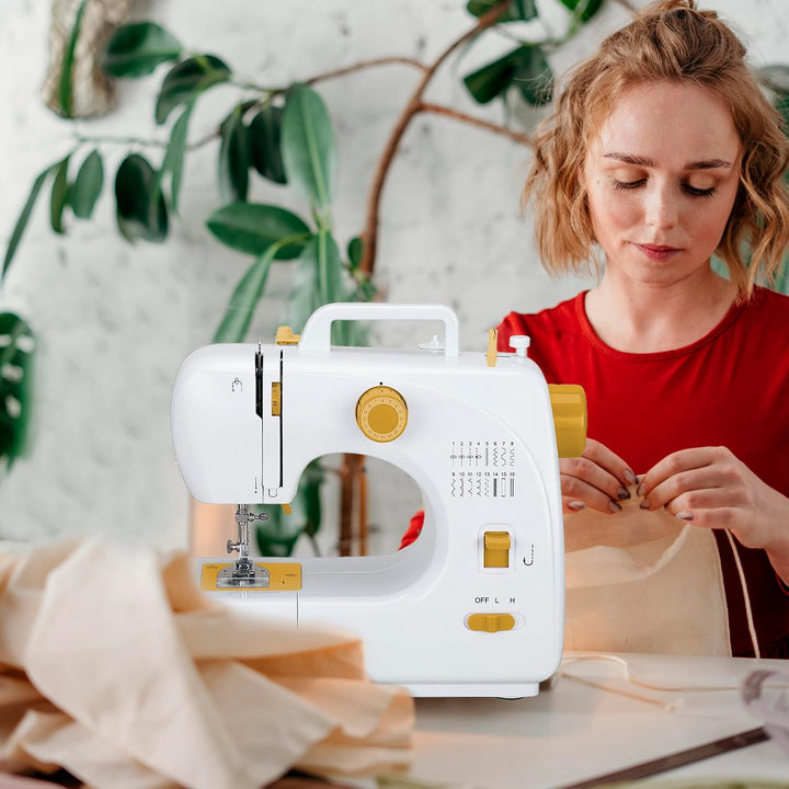 PRIXTON - Tragbare Nähmaschine P120 - Schublade für Zubehör - Integrierte Lampe - 16 Arten von Muste