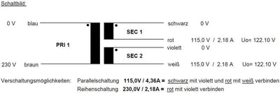 Sedlbauer Ringkerntrafo Transformator 500VA 2x115V für Audio, Industrie, Halogen und Schienensysteme