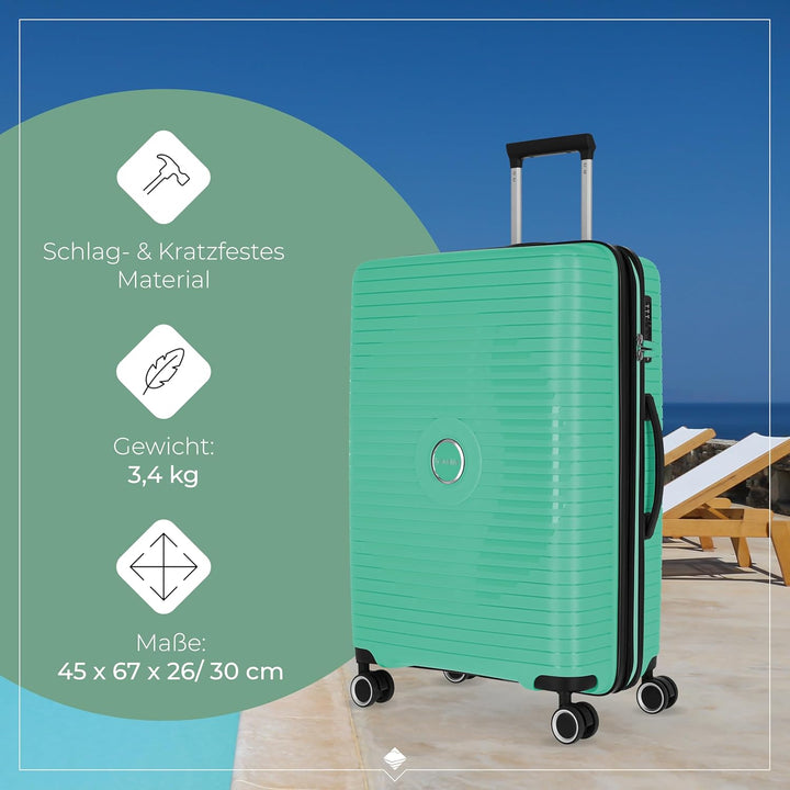 Travelite Hartschalen Koffer mittelgross erweiterbar, 4 Rollen, ORBITA, Trolley mit bruchsicherer Sc