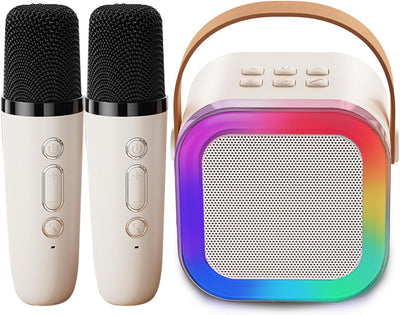 Genround Tragbare Karaoke-Maschine, 2 Mikrofone, Bluetooth-Lautsprecher mit Gesangsentferner, 3 LED-