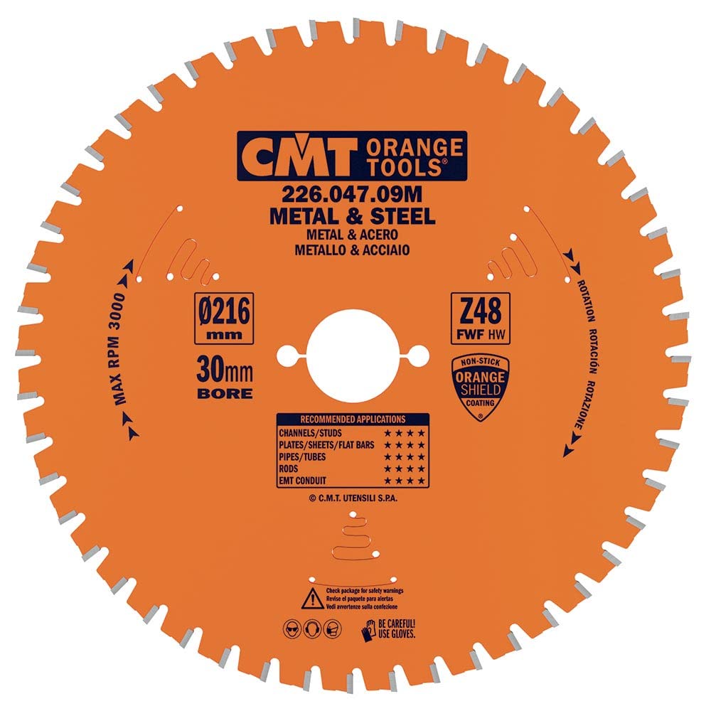 CMT Orange Tools 226.047.09 M – Kreissägeblatt für Metalle 216 x 2.2 x 30 Z 48 FWF 8 Grad