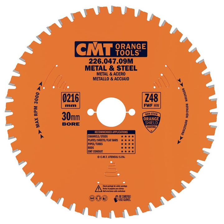 CMT Orange Tools 226.047.09 M – Kreissägeblatt für Metalle 216 x 2.2 x 30 Z 48 FWF 8 Grad