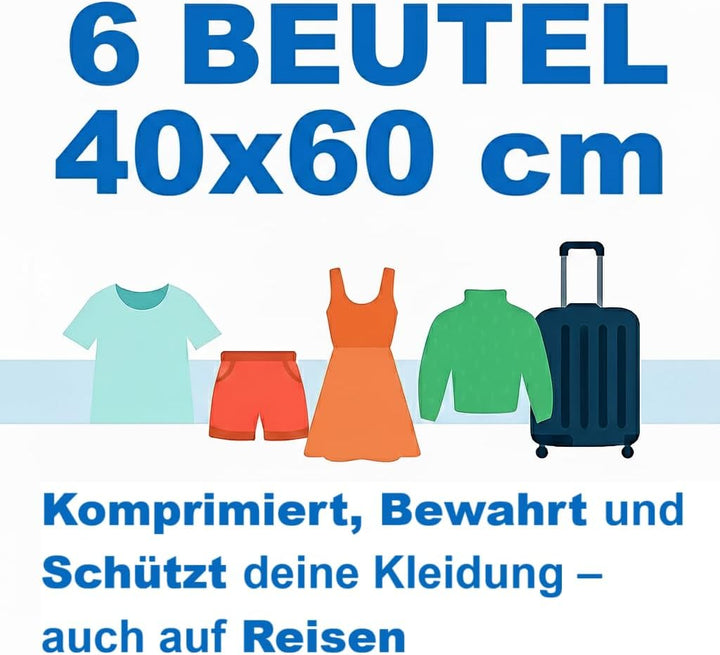 Lavatelli - 6er Set Vakuumbeutel 40x60 cm - Platzsparende Vakuum Aufbewahrungsbeutel für Reisen & Zu