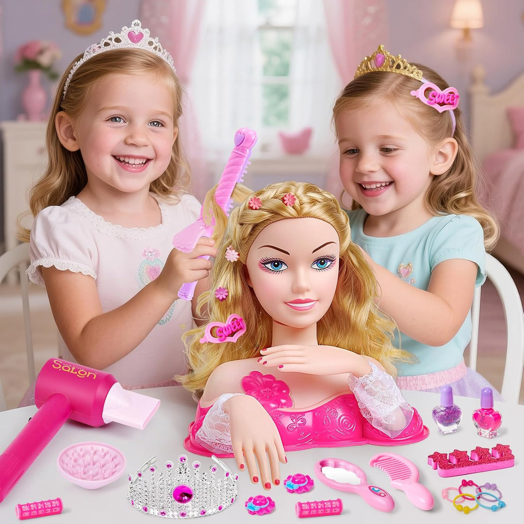 G.C Schminkpuppe Frisierkopf für Kinder Mädchen Spielzeug mit Schminkkopf Haartrockner Nagellack Kin