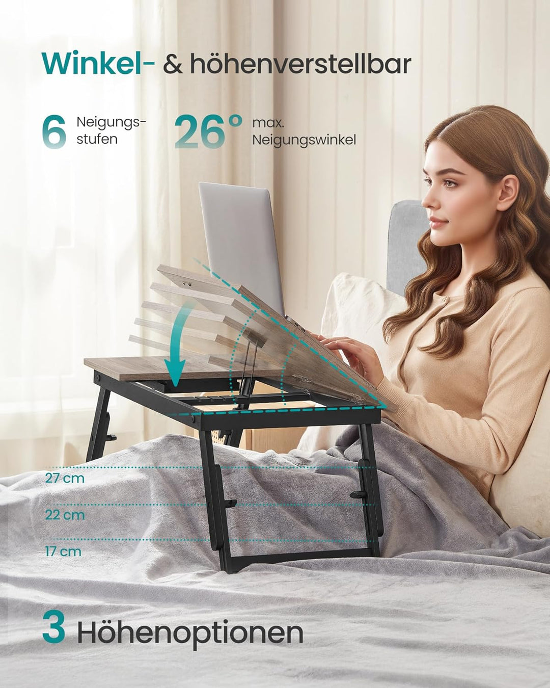 SONGMICS Laptoptisch, Laptopständer, Frühstückstablett, klappbare Beine, für Bett und Sofa, höhenver