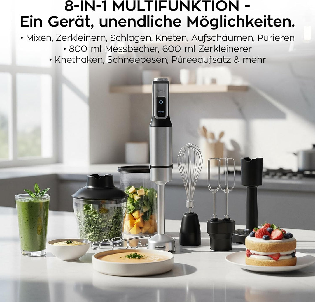Titan 60 Stabmixer Set 8 Funktionen 1500W, Handmixer mit Pürierstab und Multizerkleinerer, Smoothie