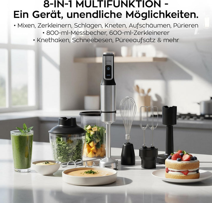 Titan 60 Stabmixer Set 8 Funktionen 1500W, Handmixer mit Pürierstab und Multizerkleinerer, Smoothie