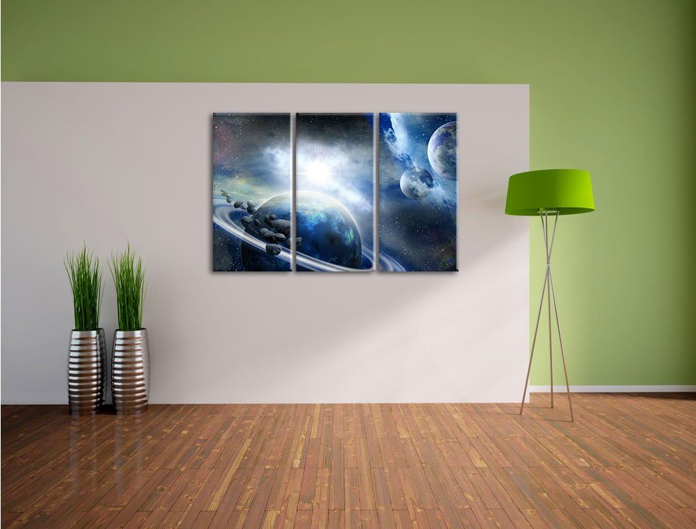 Pixxprint Planeten Meteoriten im Weltall als Leinwandbild - Grösse: 3-Teilig (120x80cm) - Wandbild -