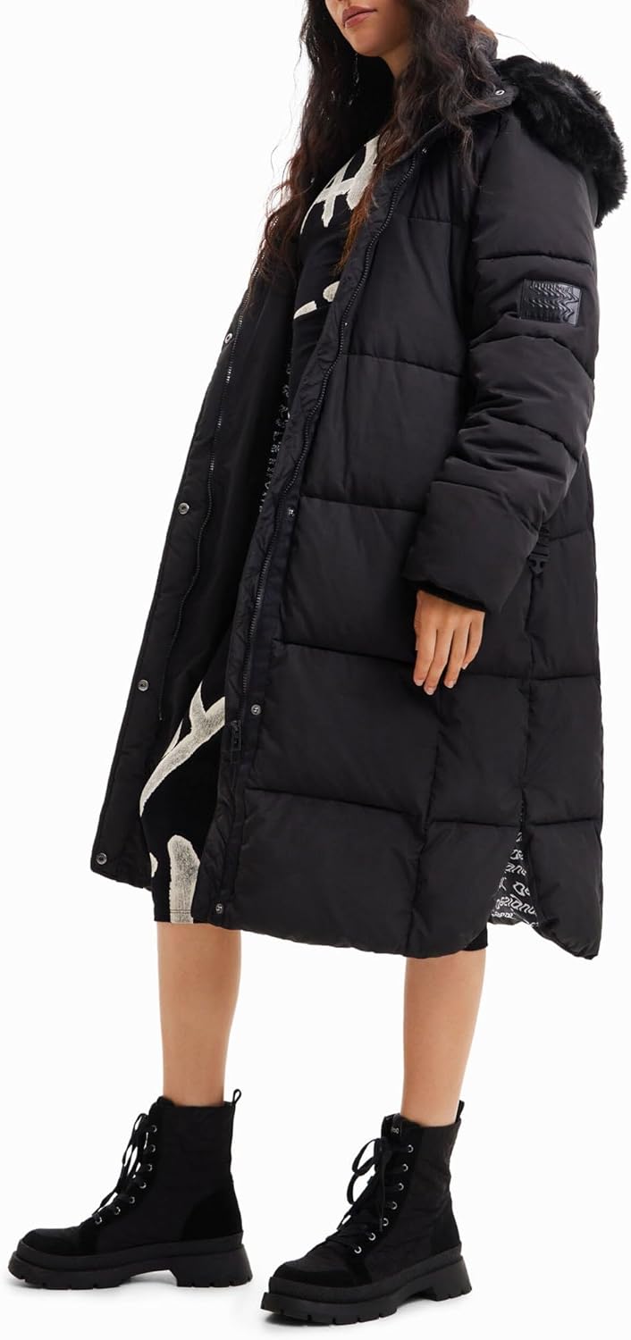 Desigual Damen Padded Long Overcoat S Schwarz, S Schwarz