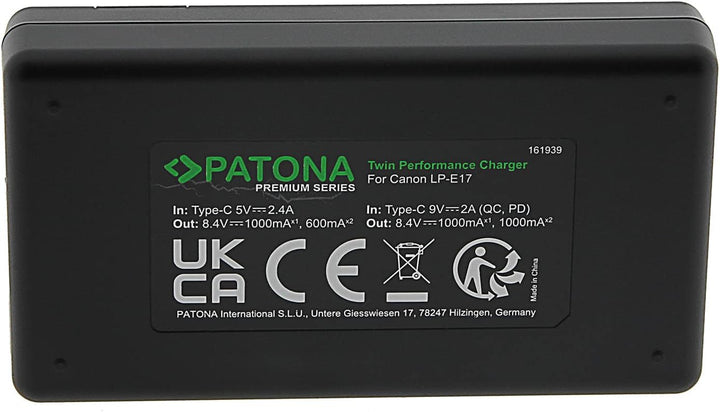 PATONA PD Dual Ladegerät USB-C (1000mA), LCD QC/PD 3.0, für LP-E17 Akku | Schnellladung ab 20W Netzt