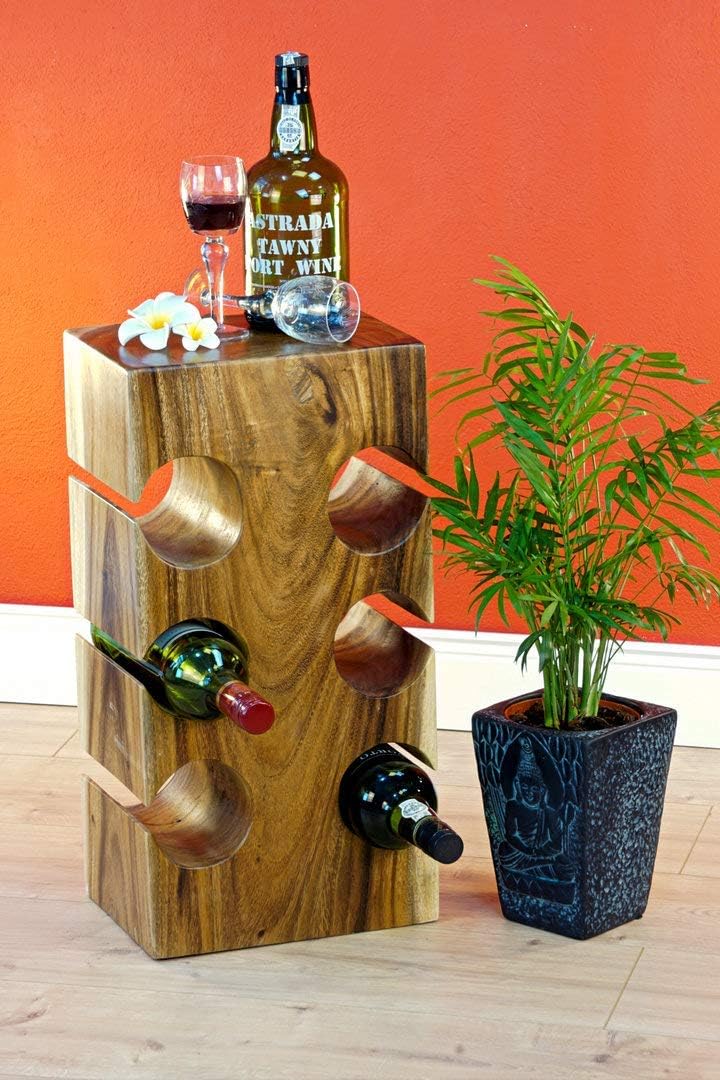 Kinaree Holz Weinregal und Beistelltisch - 51cm Flaschenhalter - Blumenständer mit Flaschenhalterung