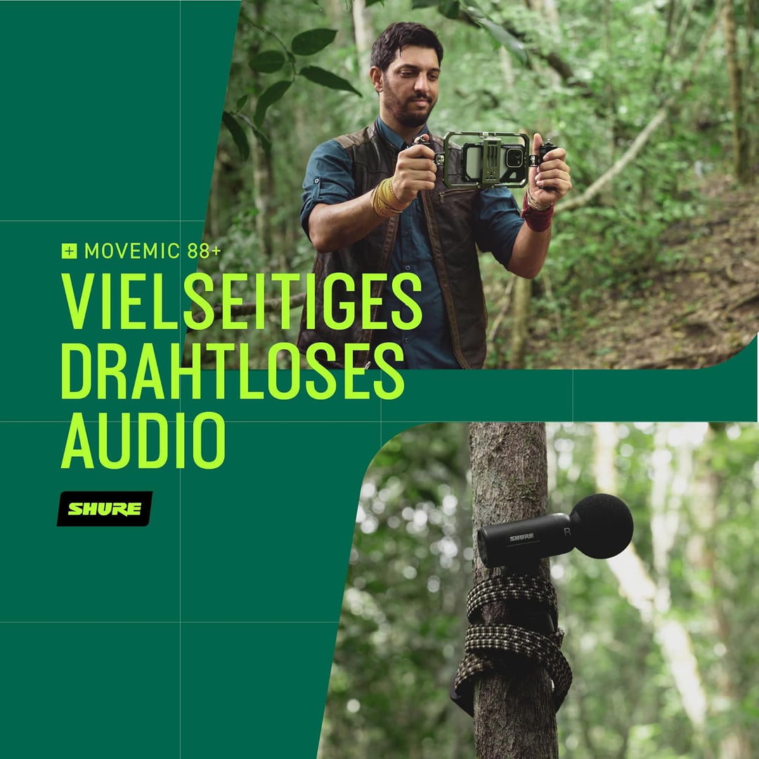 Shure MoveMic 88+ Drahtloses Mikrofon - Professioneller Audio-Recorder für Film-/Feld-Aufnahmen und