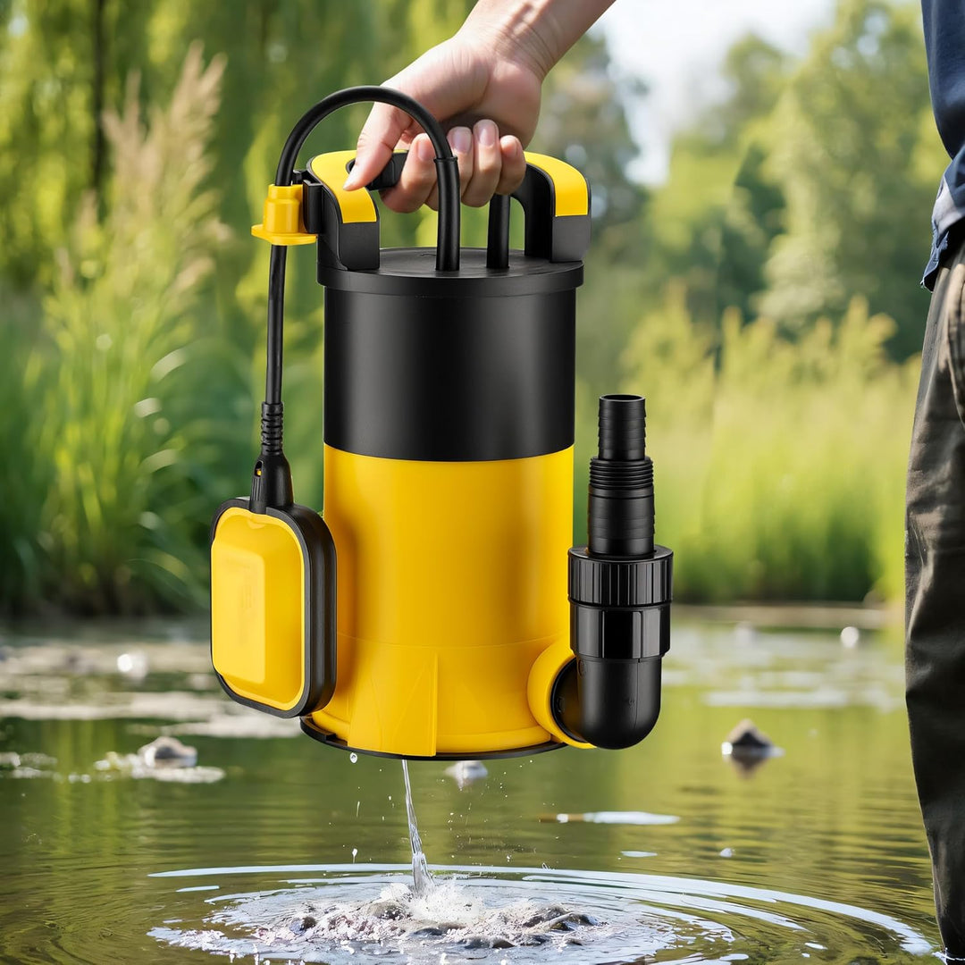 Wiltec Tauchpumpe mit Schwimmer 900 W, flachabsaugende Pumpe bis 1 mm, Tiefbrunnenpumpe 9 m Förderhö