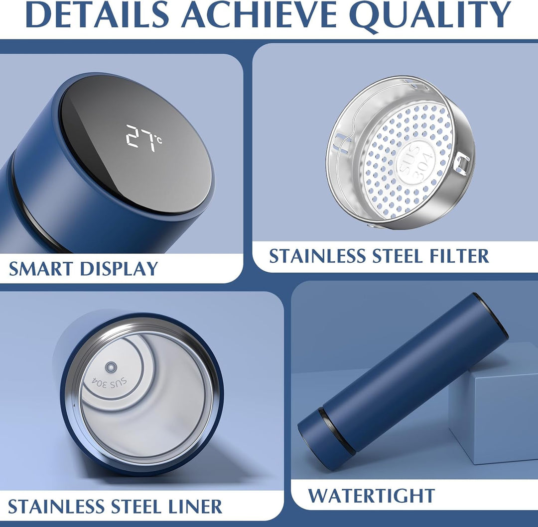 Homealexa 500ml Thermosflasche, Vakuum Isolierbecher Trinkflasche aus 304 Edelstahl, LED-Touchscreen