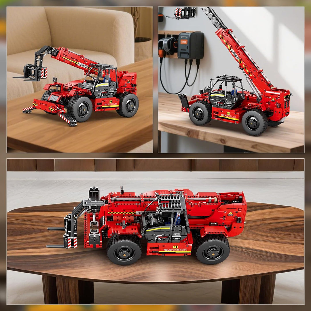 Reobrix Teleskoparm-Gabelstapler-Bausteinset mit Motor, RC-Kran-Mechanisches Modell, Ferngesteuerter
