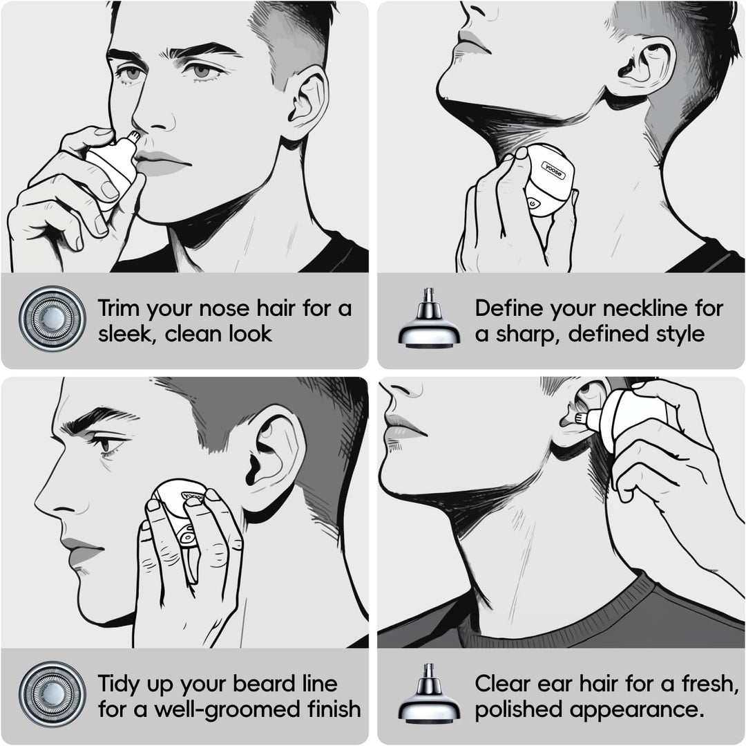 yoose 2-in-1 Elektrorasierer & Nasenhaartrimmer Herren – Ganzkörper-Legierung, IPX7 wasserdicht, Typ