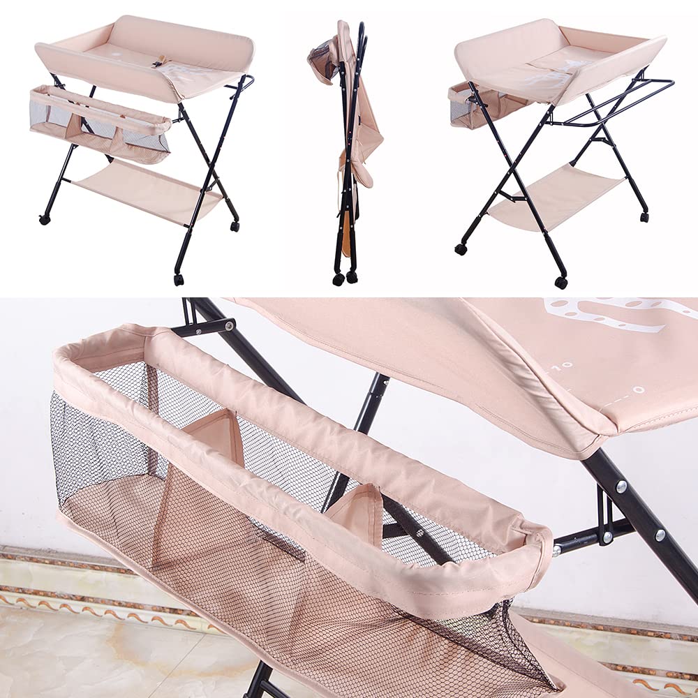 Baby Wickelkombi - klappbare Wickelkommode, mobiler Wickeltisch mit Wickelauflage, Sicherheitsgurt u