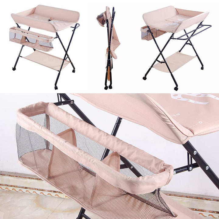 Baby Wickelkombi - klappbare Wickelkommode, mobiler Wickeltisch mit Wickelauflage, Sicherheitsgurt u