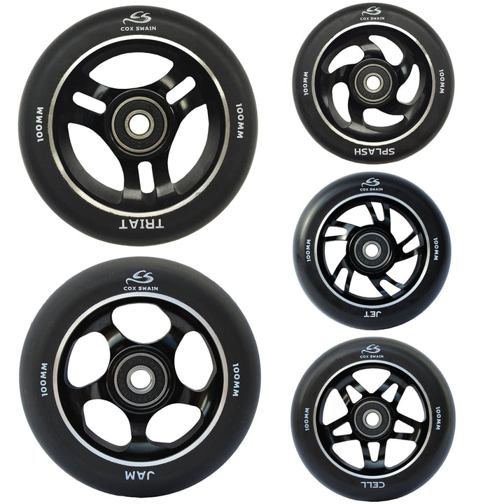 Cox Swain 2 STK. High End 100mm Stunt Scooter Rollen Alu Core - ABEC 11 Lager Triat (Black/ Black) 1