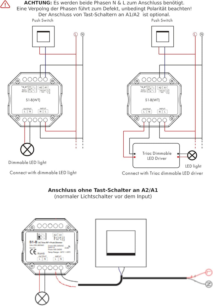 LEDUX Smart Funk-Dimmer-Schalter + WiFi - 230V WiFi Licht-Dimmgerät & TRIAC Lichtsteuerungsmodul - D