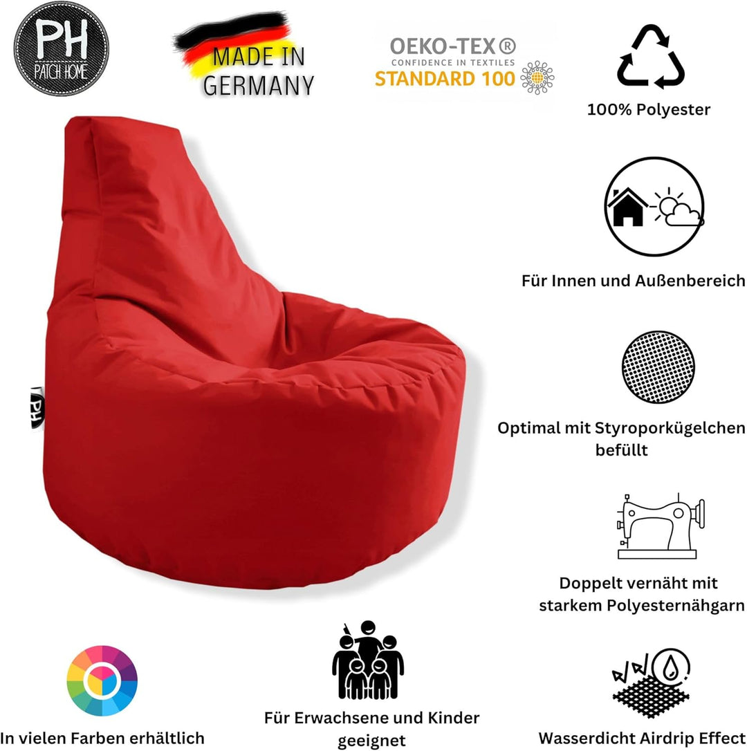 PATCH HOME Gamer Sessel Sitzsack inkl. Würfel Bean Bag Set Ø80cm, 30cm Sitzhöhe, 90cm Höhe + 35x35cm
