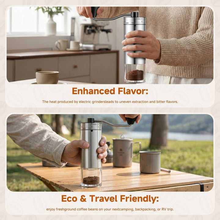 Kaffeemühle manuell aus Edelstahl, 40 Mahlstufen Handkaffeemühle kompakte Kaffeemühle für für Aeropr