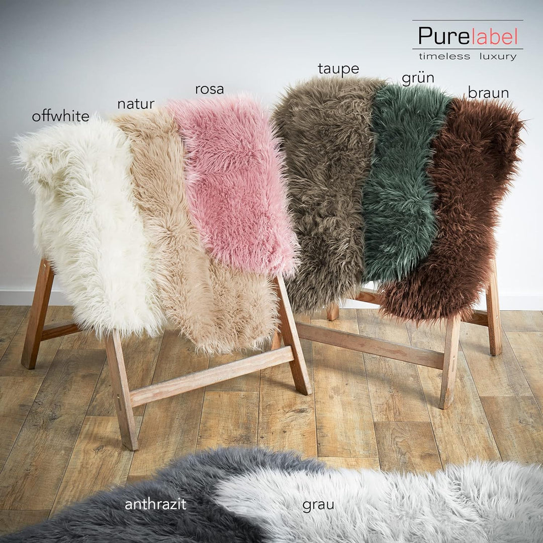Pure Label Schaffell Lammfell Kunstfell Teppich XXL in rund – Moderne Wohnzimmer Deko - Schlafzimmer