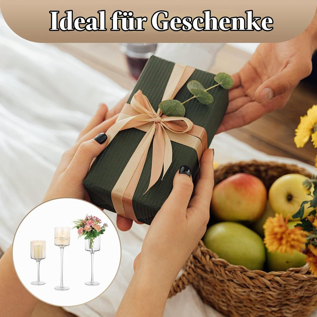 Sziqiqi 6 Stück Teelichthalter Glas - Elegante Kerzenständer Hohe Kerzenhalter Stumpenkerzen Windlic