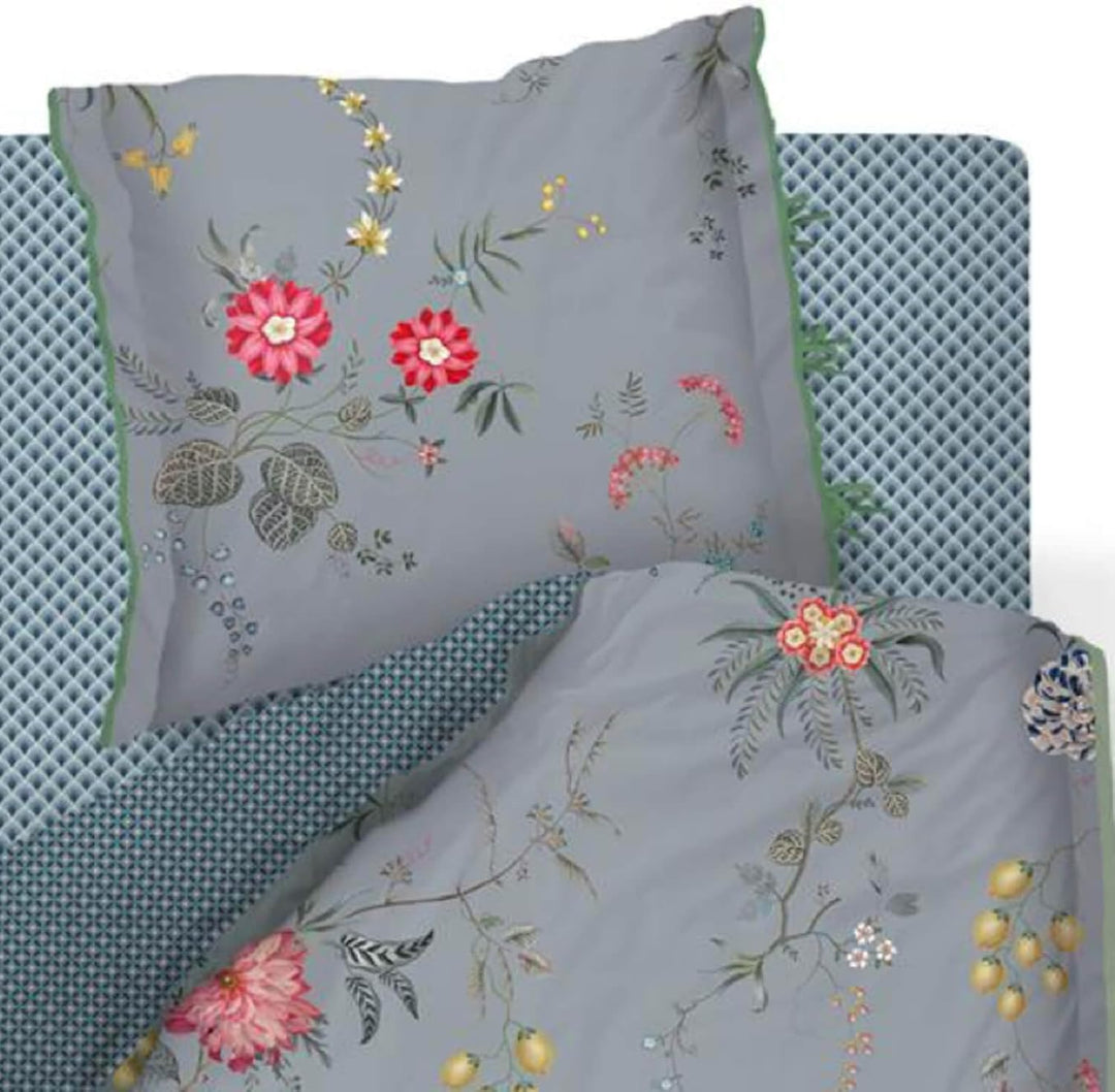 PiP Studio Perkal-Baumwolle-Bettwäsche-Garnitur Fleur Grandeur Farbe Blau Grösse 155x220+80x80, 155x