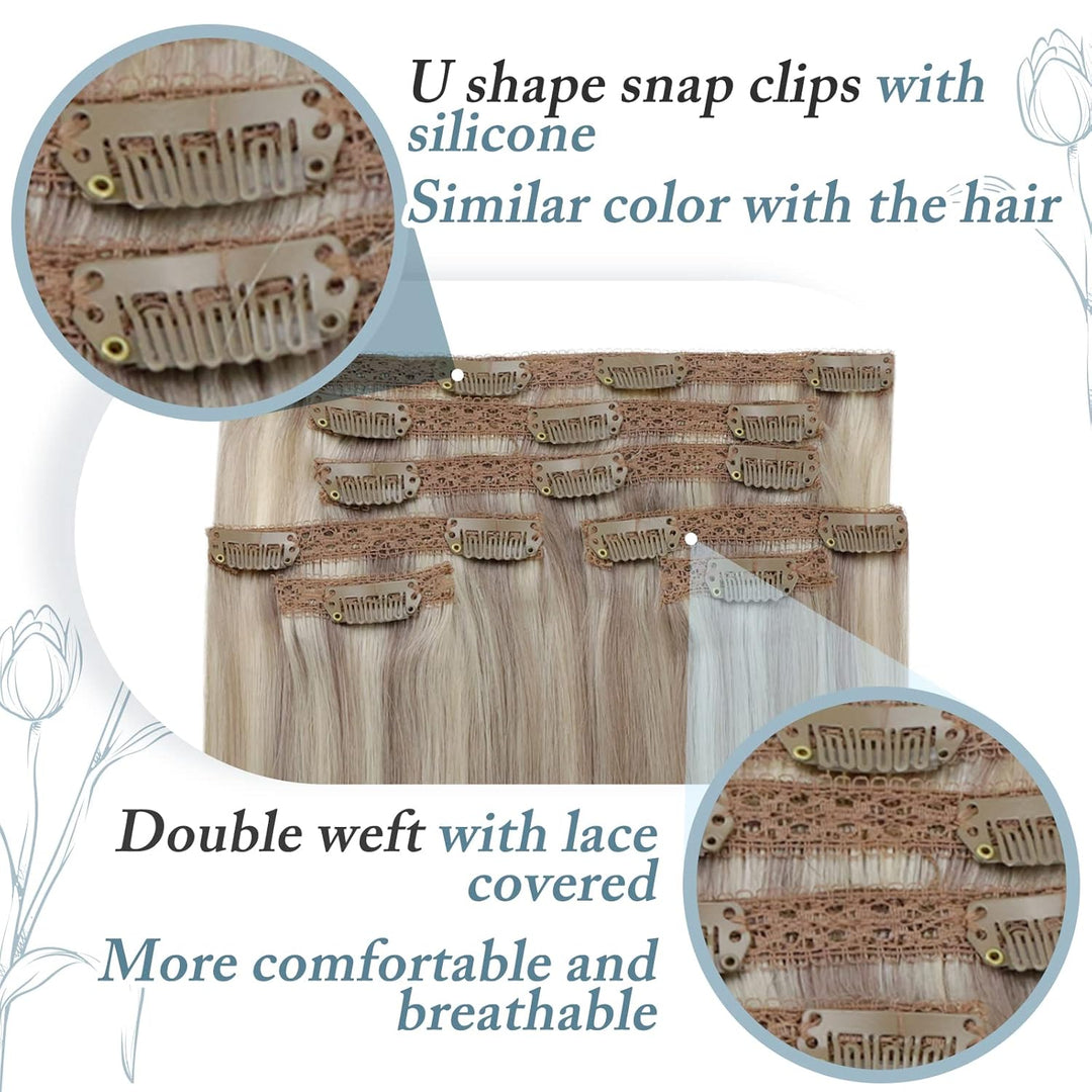 RUNATURE Echthaar Extensions Clip in Blond Highlights 45cm Invisible Extensions Clip in Highlight Bl